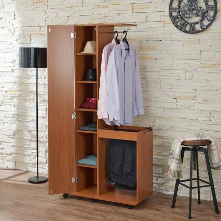 Light Walnut Mobile Wardrobe - Mobile wardrobe fitted with crossbar